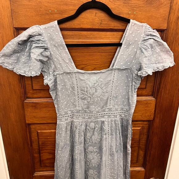 LoveShackFancy Norma Dress Washed Denim Blue size 0 $595 NWT's Embroidered - Picture 2 of 16